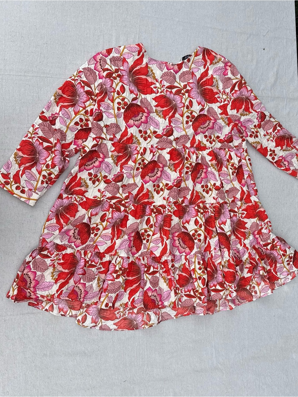 Zara Red & Pink Floral Tiered Dress